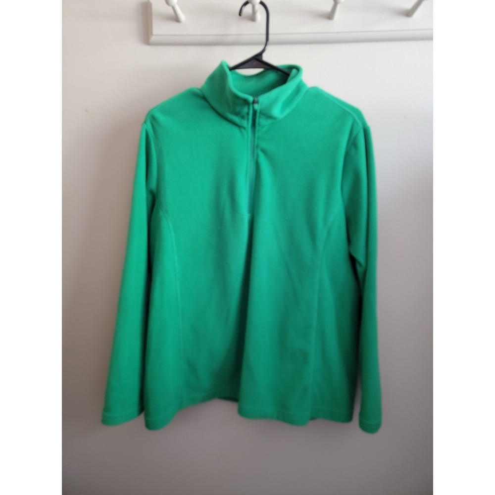 Lands' End Green Lightweight Fleece Quarter Zip Pullover Womens XL P 18 Basic